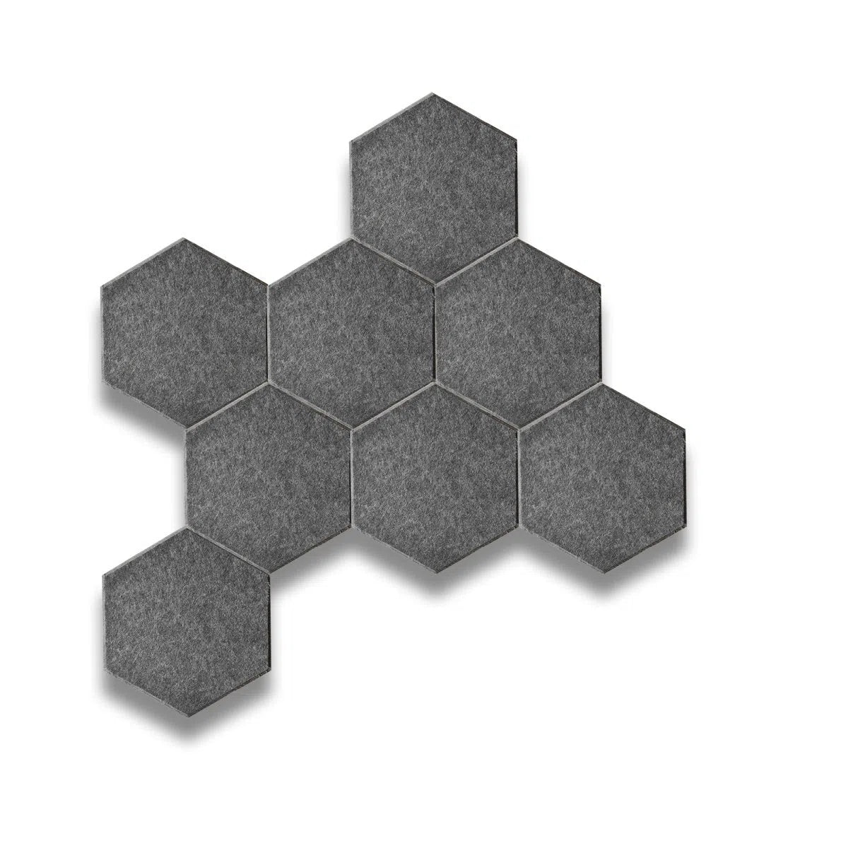 HEXA Acoustic 3D Felt PET Wall Panels DARK GREY set on white background DecorMania.eu