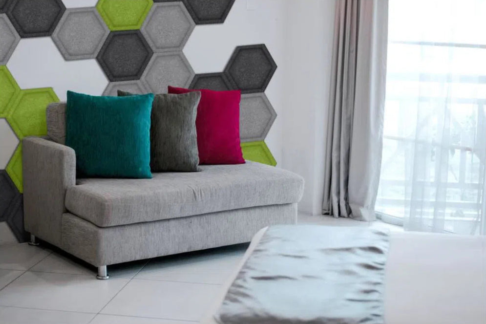 HEXA BOLD 3D Acoustic Felt Wall Panels in white colour interior OLIVE DecorMania.eu