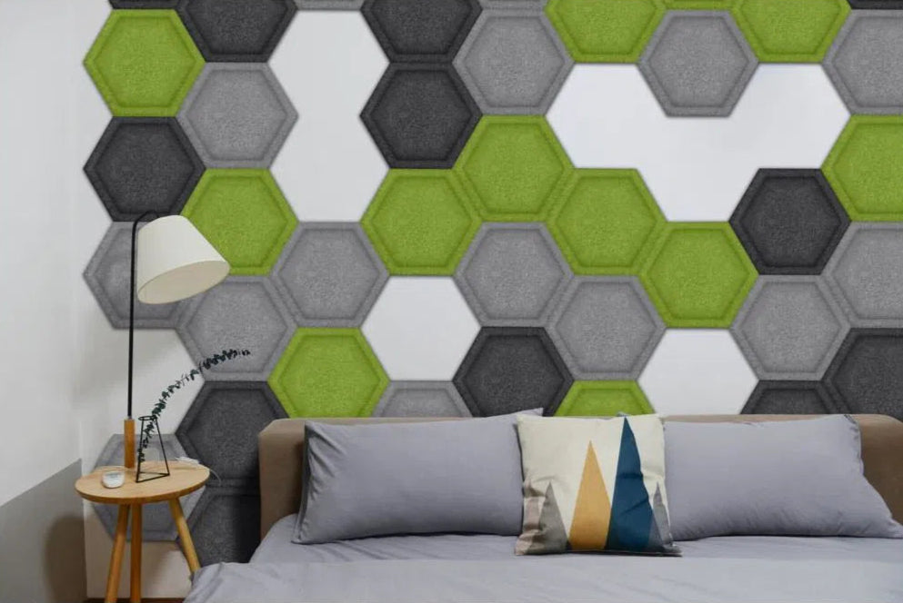 HEXA BOLD 3D Acoustic Felt Wall Panels decor in living room interior OLIVE DecorMania.eu