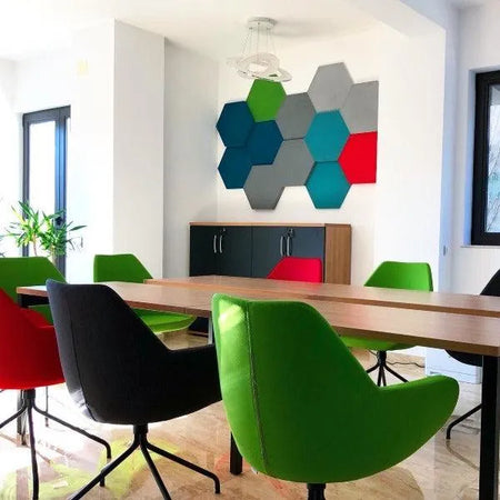 HEXA L Soft Acoustic Wall Panel in colorful interior Decormania.eu