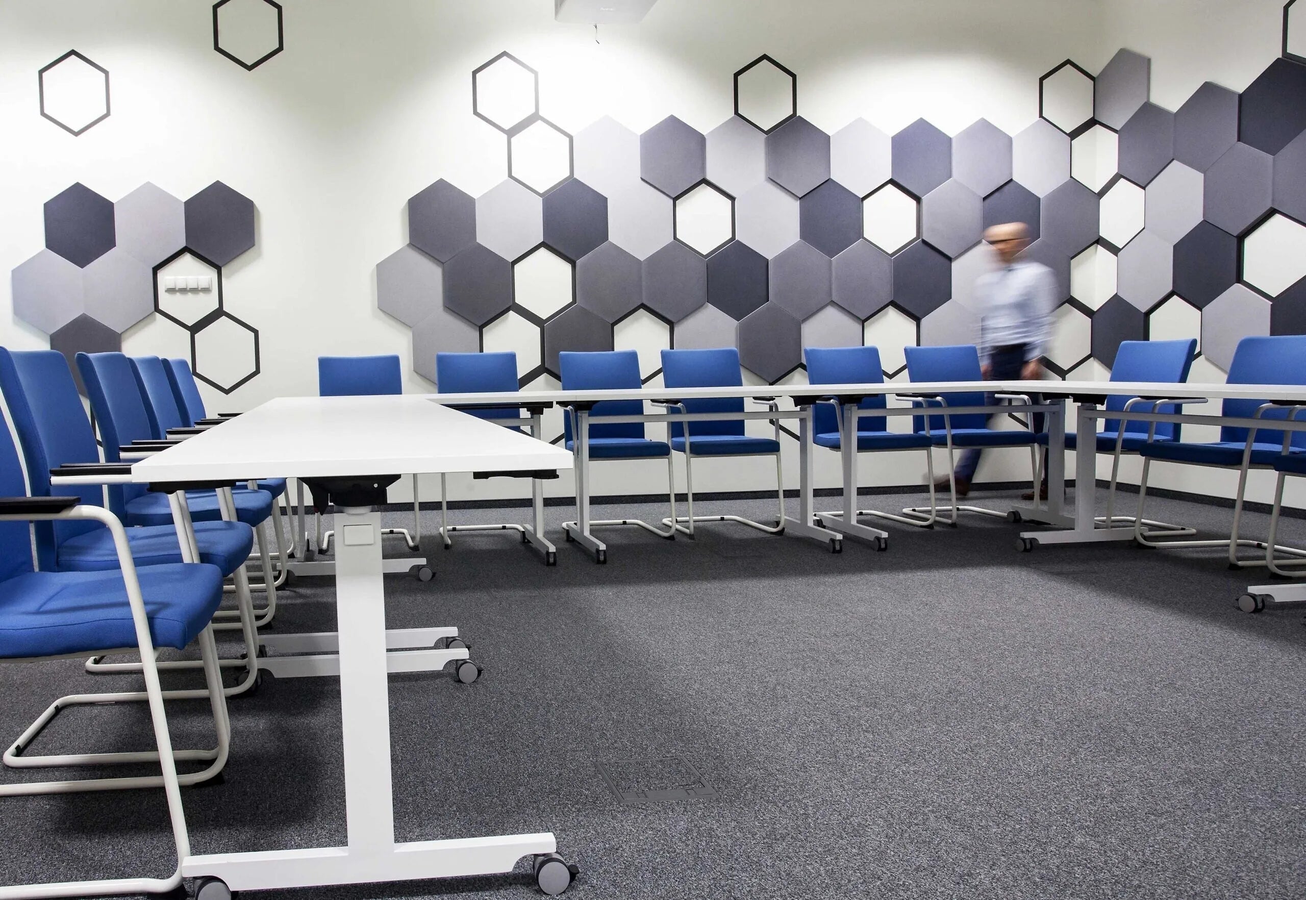 HEXA L Soft Acoustic Wall Panel in grey and blue interior Decormania.eu