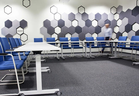 HEXA L Soft Acoustic Wall Panel in grey and blue interior Decormania.eu