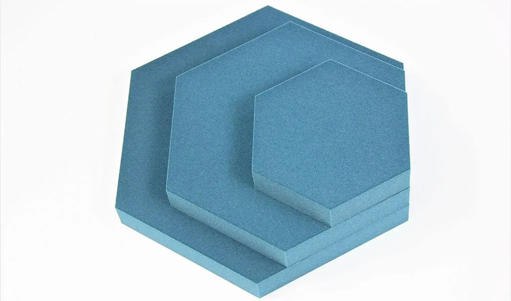 HEXA M Soft Acoustic Wall Panel stack of blue panels DecorMania.eu