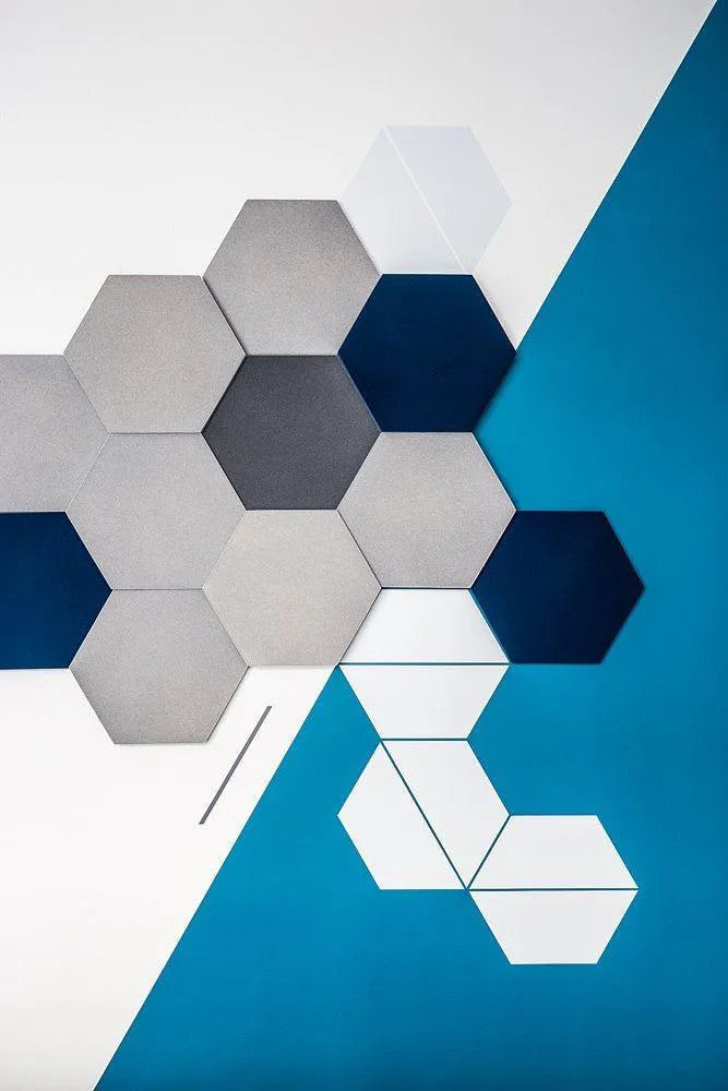 HEXA M Soft Acoustic Wall Panel blue and grey composition DecorMania.eu