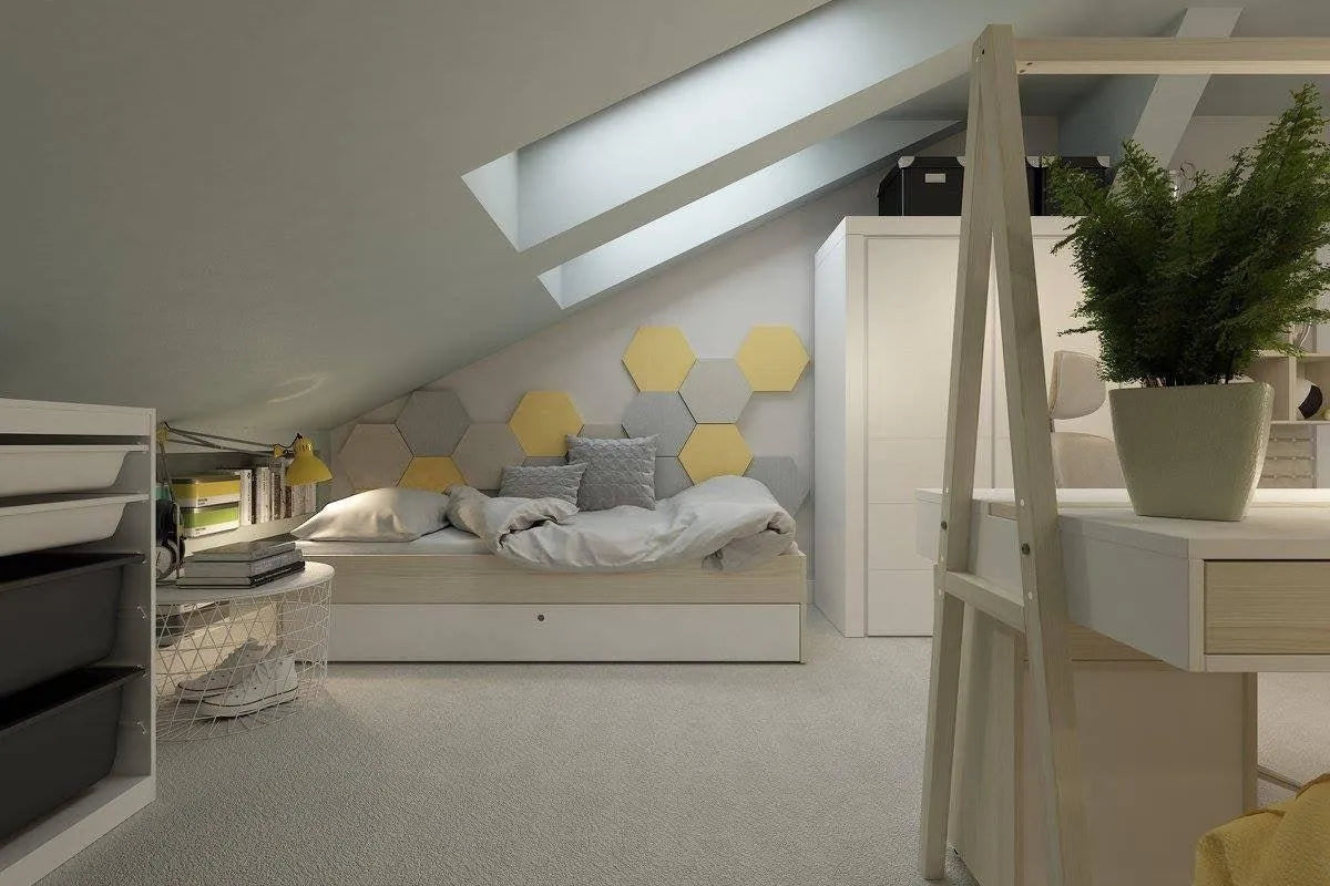 HEXA M Soft Acoustic Wall Panel in bedroom interior DecorMania.eu