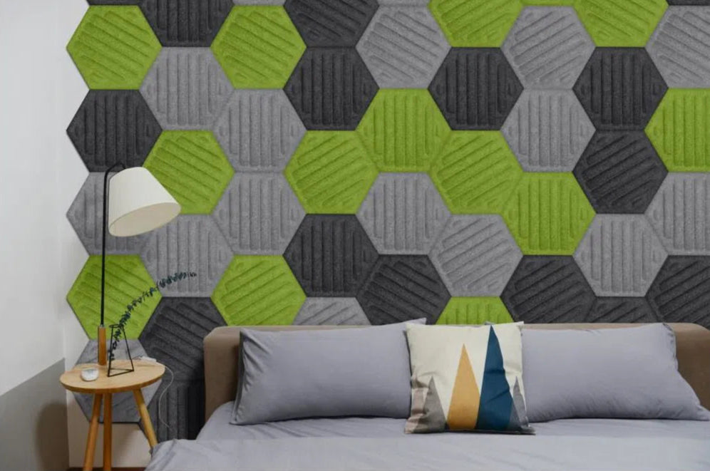 HEXA RIFT 3D Acoustic Felt Wall Panels colour combination in white interior GREY DecorMania.eu
