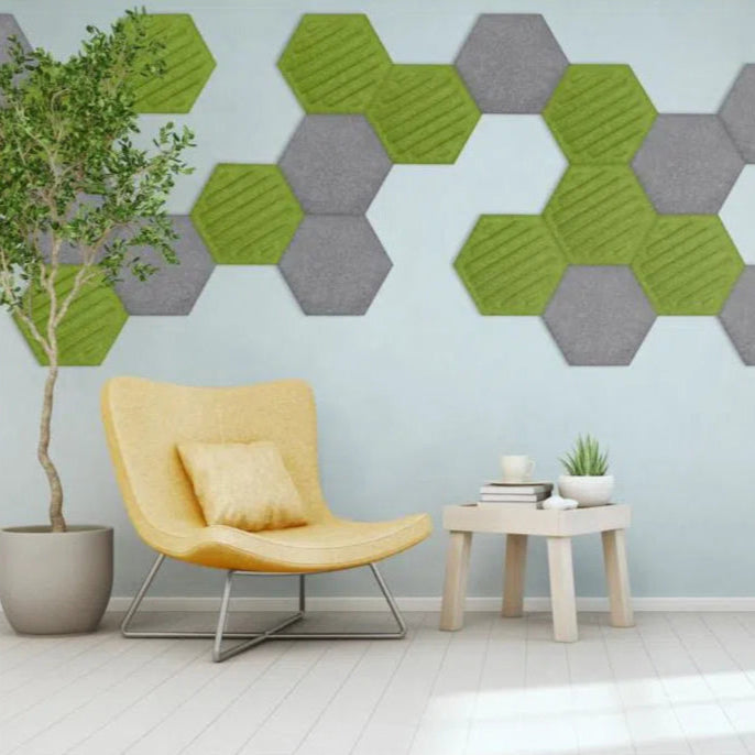 HEXA RIFT 3D Acoustic Felt Wall Panels in white interior OLIVE cropped DecorMania.eu