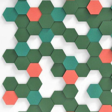 HEXA S Soft Acoustic Wall Panel green and red composition DecorMania.eu