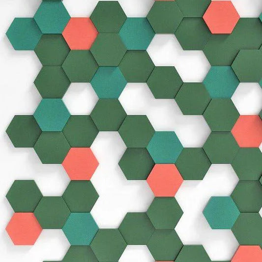 HEXA S Soft Acoustic Wall Panel green and red composition DecorMania.eu
