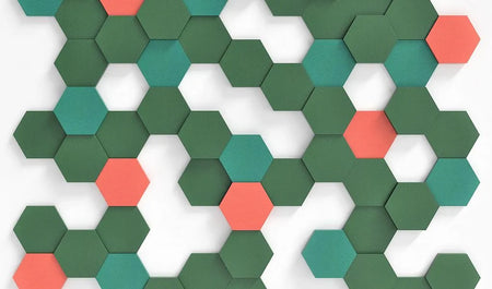 HEXA S Soft Acoustic Wall Panel green and red composition DecorMania.eu