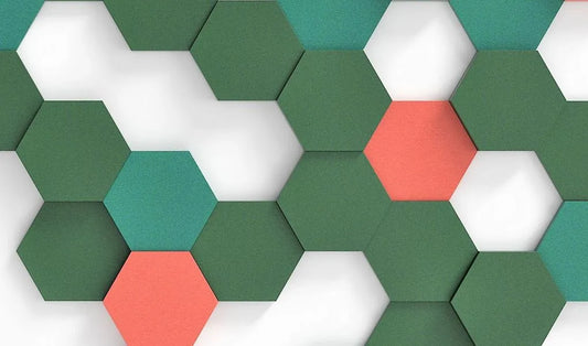 HEXA S Soft Acoustic Wall Panel green and red composition DecorMania.eu