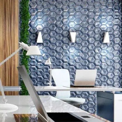 HEXAGON Polystyrene Wall Art – 3D Decorative Panels in blue office interior DecorMania.eu