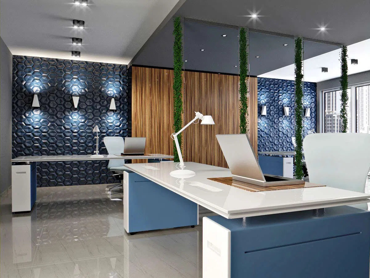 HEXAGON Polystyrene Wall Art – 3D Decorative Panels in office interior DecorMania.eu