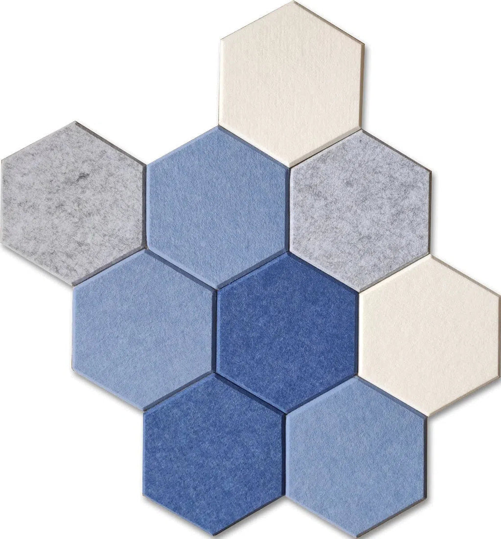 HEXA Acoustic 3D Felt Wall Panels set on white background BLUE DecorMania.eu
