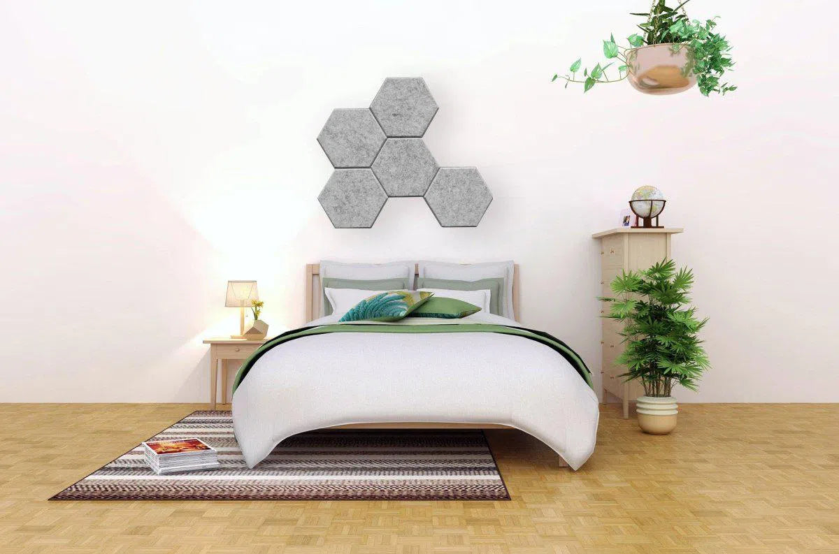 HEXA Acoustic 3D Felt Wall Panels bedroom interior GREY DecorMania.eu