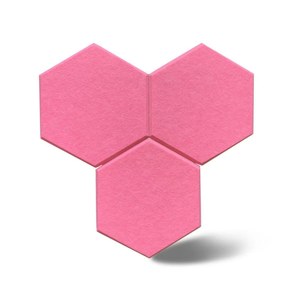 HEXA Acoustic 3D Felt Wall Panels set of three on white bckground PINK DecorMania.eu