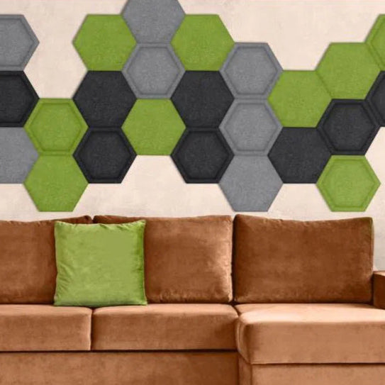 HEXA BOLD Acoustic 3D Felt Wall Panels in living room interior BLACK croppedDecorMania.eu