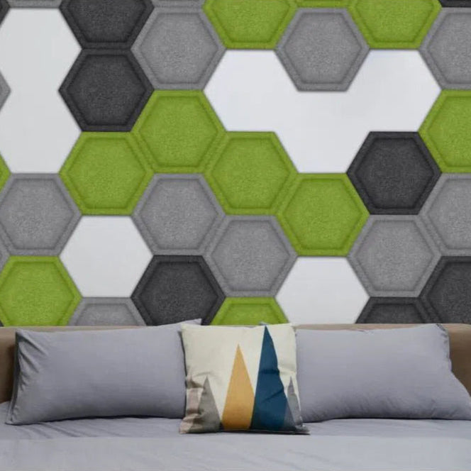 HEXA BOLD Acoustic 3D Felt Wall Panels decor in living room interior OLIVE cropped DecorMania.eu