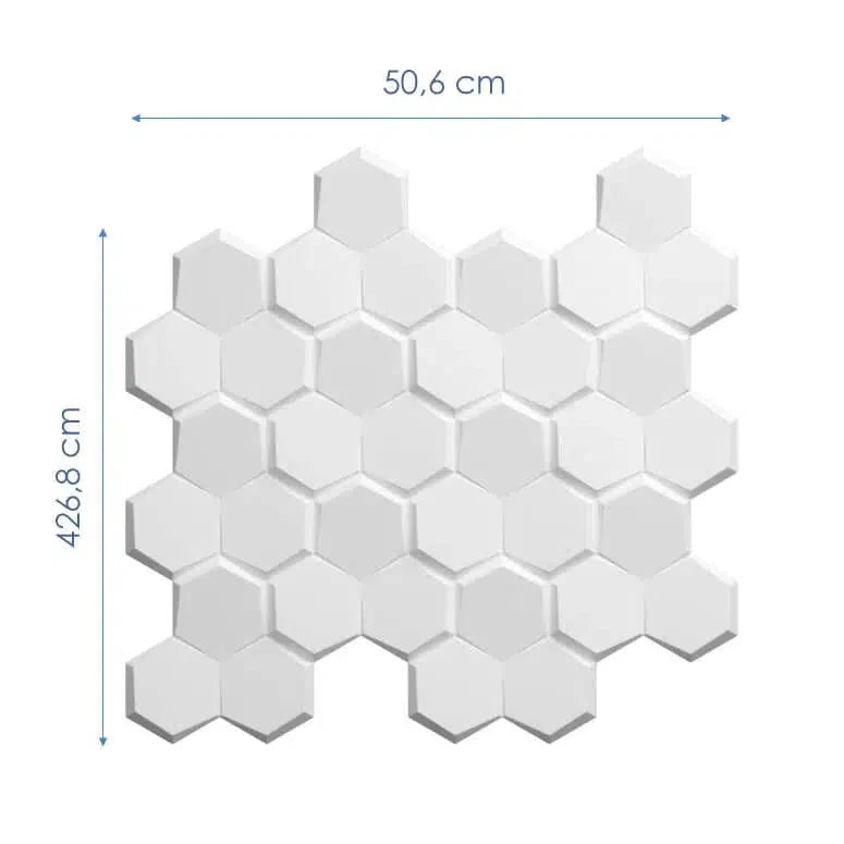 HEXA Polystyrene Wall Art – 3D Decorative Panels on white background with measurements DecorMania.eu