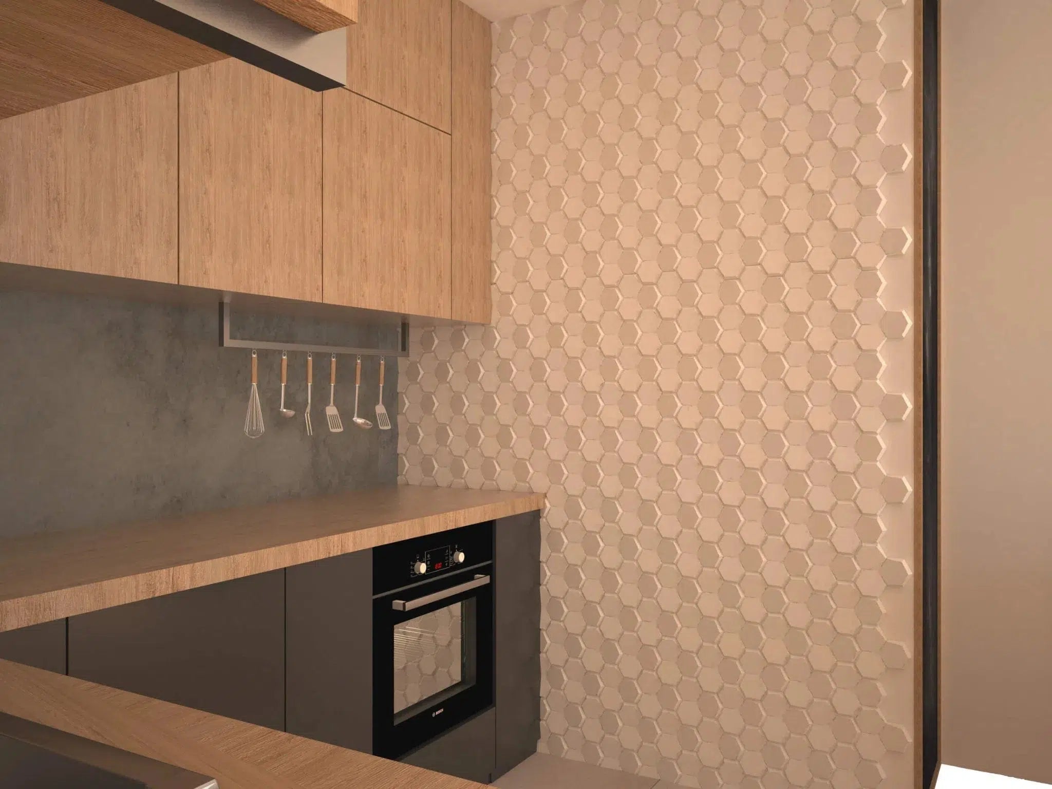 HEXA Polystyrene Wall Art – 3D Decorative Panels white panels in kitchen interior DecorMania.eu