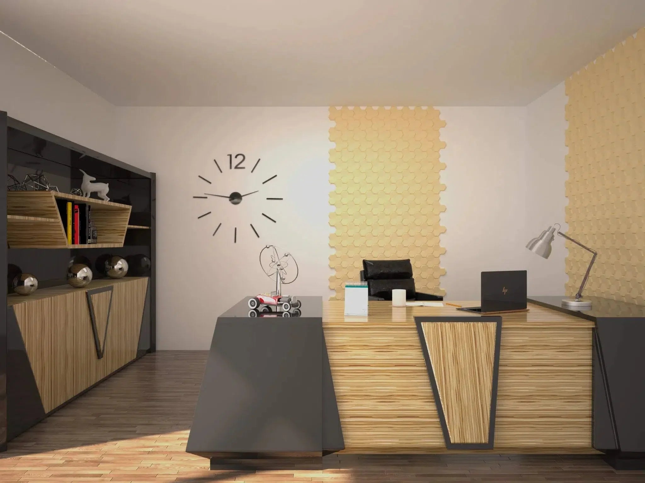 HEXA Polystyrene Wall Art – 3D Decorative Panels yellow colour panels in office interior DecorMania.eu