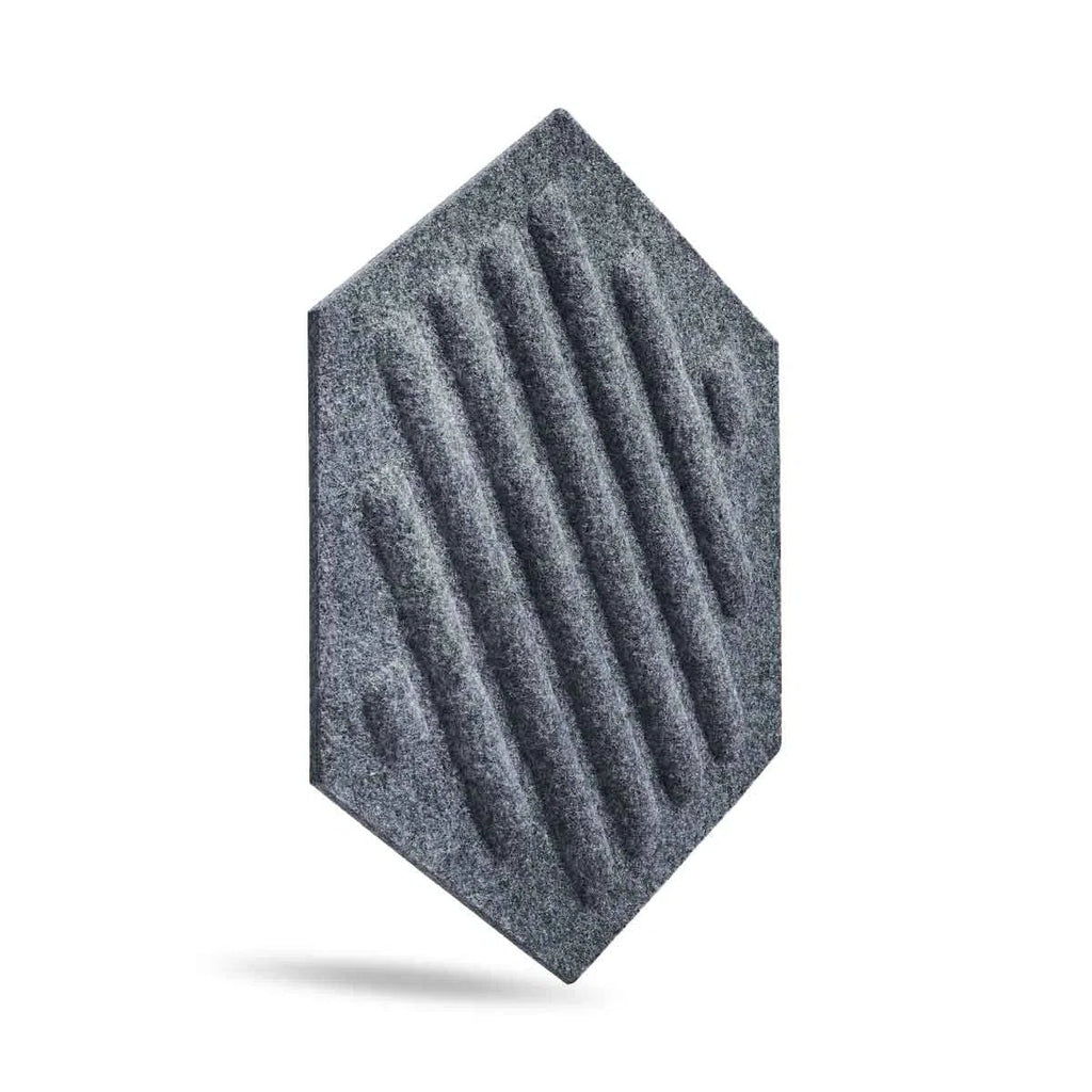 HEXA RIFT Acoustic 3D Felt Wall Panels on white background GREY DecorMania.eu