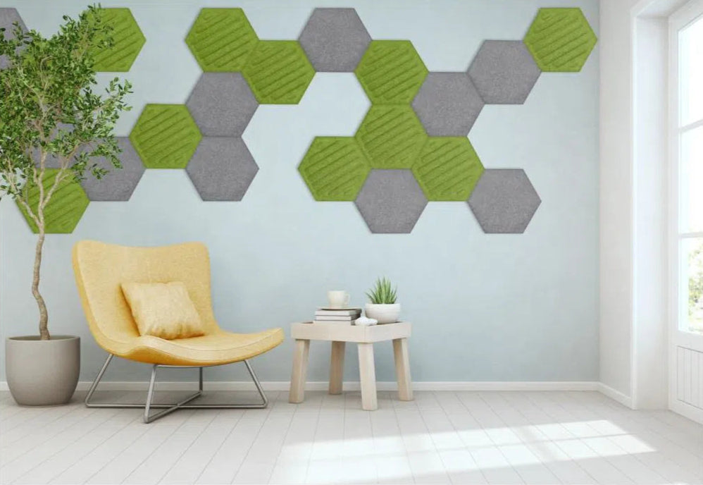 HEXA RIFT Acoustic 3D Felt Wall Panels in white interior GREY DecorMania.eu