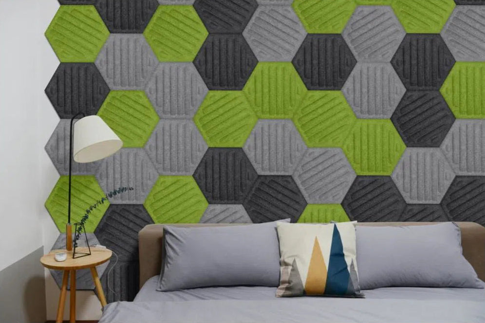 HEXA RIFT Acoustic 3D Felt Wall Panels colour combination accent wall OLIVE DecorMania.eu