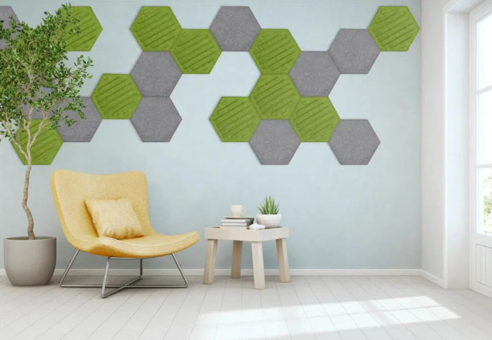 HEXA RIFT Acoustic 3D Felt Wall Panels in white interior OLIVE DecorMania.eu