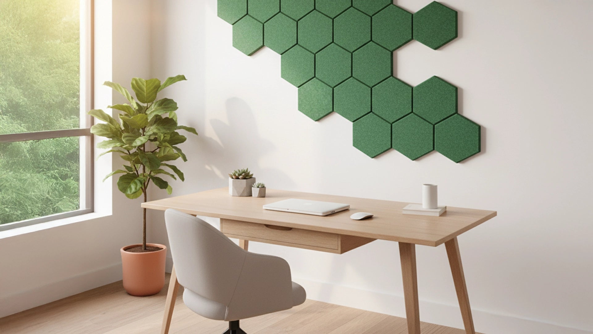 Before & After with Our Felt Ceiling Acoustic Baffles in cozy office interior