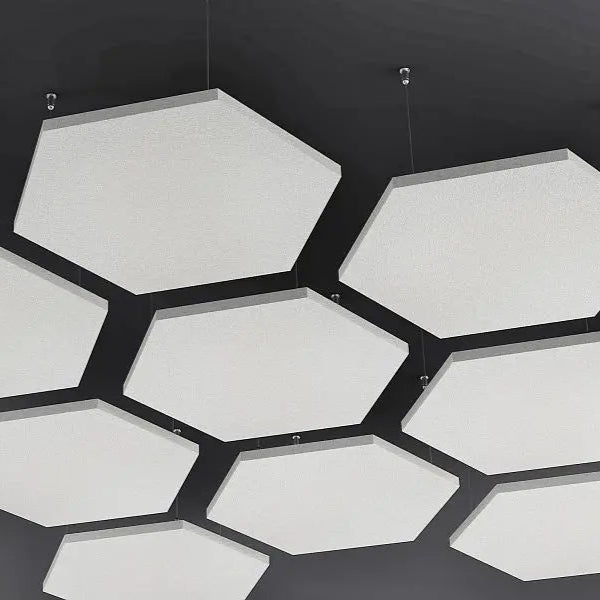 Hexa AIR Acoustic Suspended Ceiling Panel white on grey background Decormania.eu