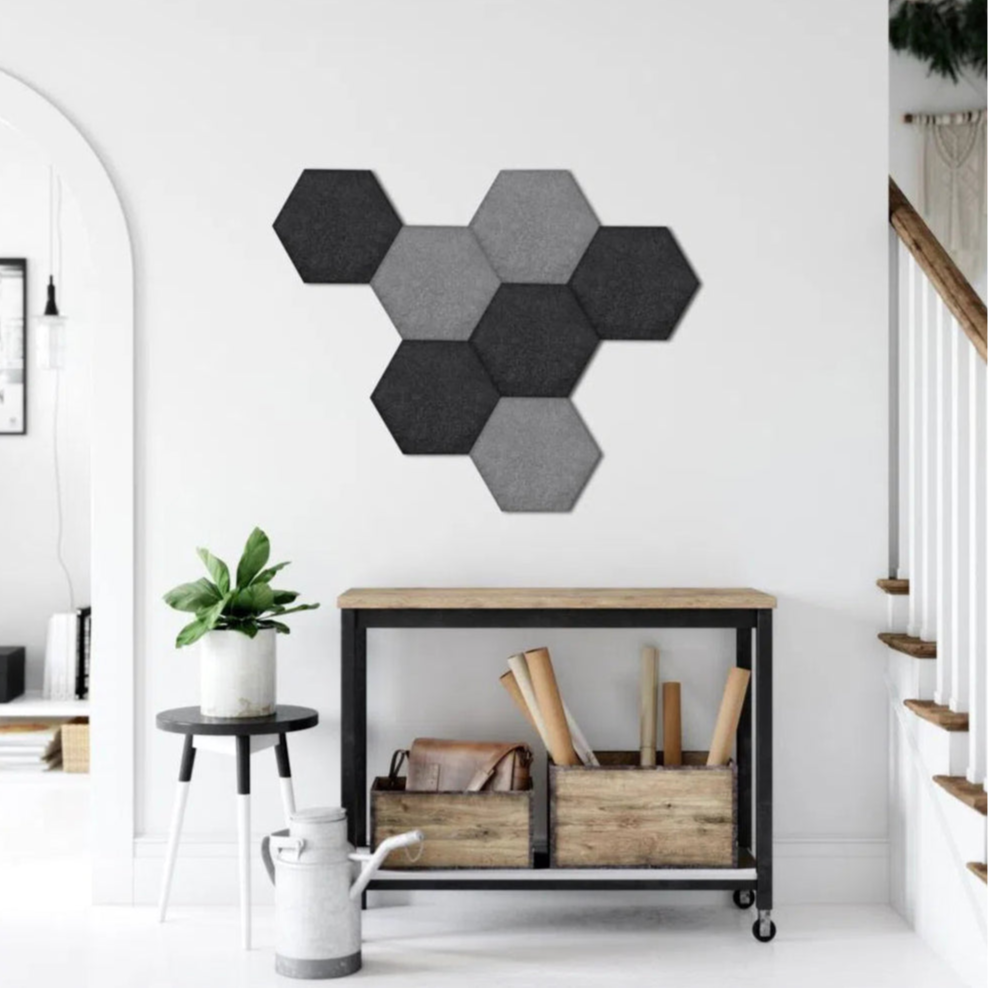 Hexa FLAT Acoustic Felt Wall Panels in white colour interior GREY DecorMania.eu