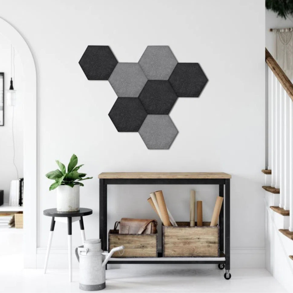 Hexa FLAT Acoustic Felt Wall Panels in white colour interior BLACK Decormania.eu