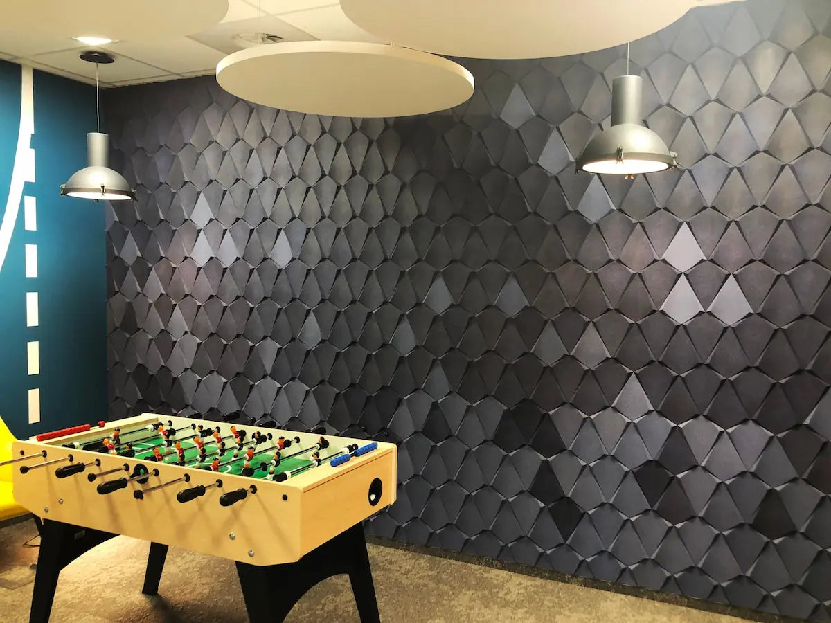 KITE 3D Cork Acoustic Wall Panels in grey and blue colour interior DecorMania.eu
