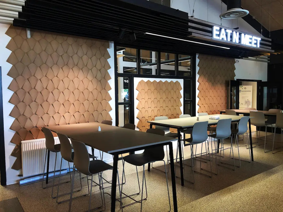 KITE 3D Cork Acoustic Wall Panels in restaurant interior DecorMania.eu