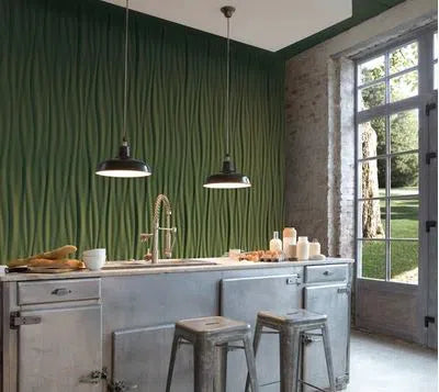 LIQUID 3D Polyurethane Wall Art Panel in grey kitchen interior DecorMania.eu