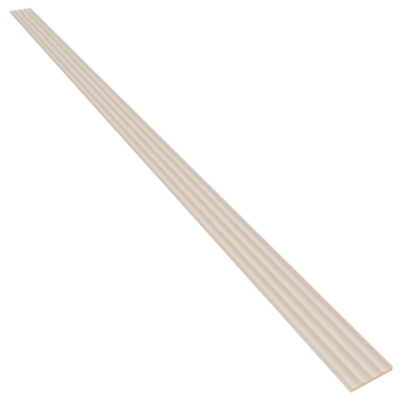 Single tall beige MDF wall panel with four vertical concave flutes, isolated on a white background.