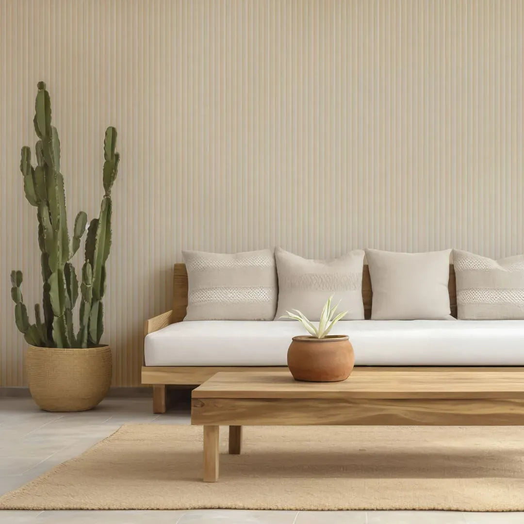 MDF Fluted Wall Panels - Beige in modern living room interior DecorMania.eu