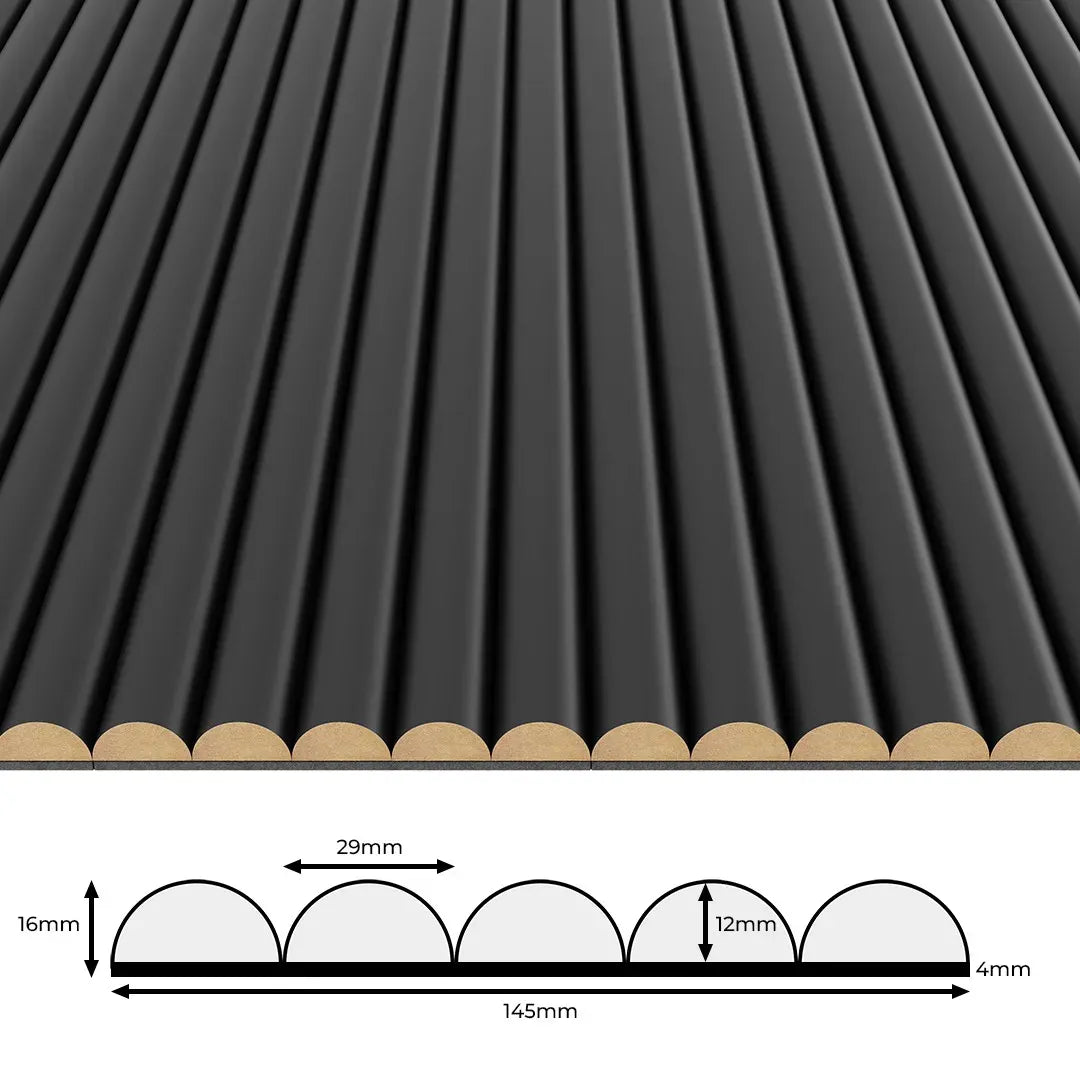 MDF Fluted Wall Panels - Black Matt on white background DecorMania.eu