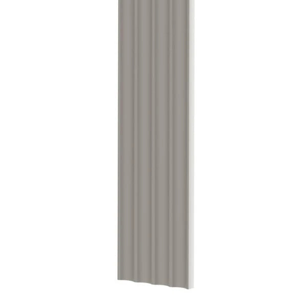 Single tall cashmere-coloured MDF wall panel with four vertical wave-shaped flutes, isolated on a white background.