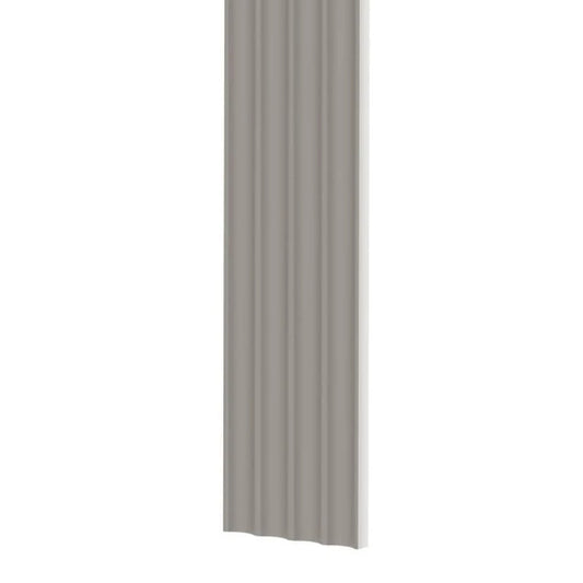Single tall cashmere-coloured MDF wall panel with four vertical wave-shaped flutes, isolated on a white background.