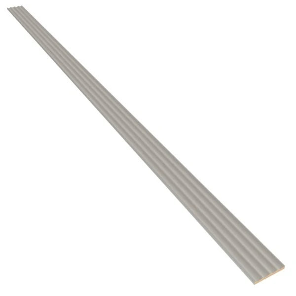 Long narrow cashmere fluted MDF wall panel displayed diagonally on a white background.