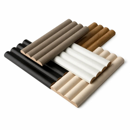 Montero fluted wall panel colour samples arranged on a white background
