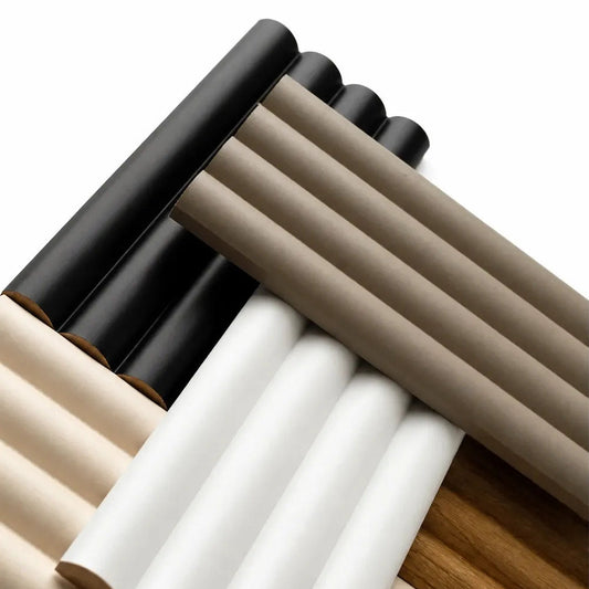 Close-up of layered Montero fluted MDF panel samples showing colours, grooves and edges

