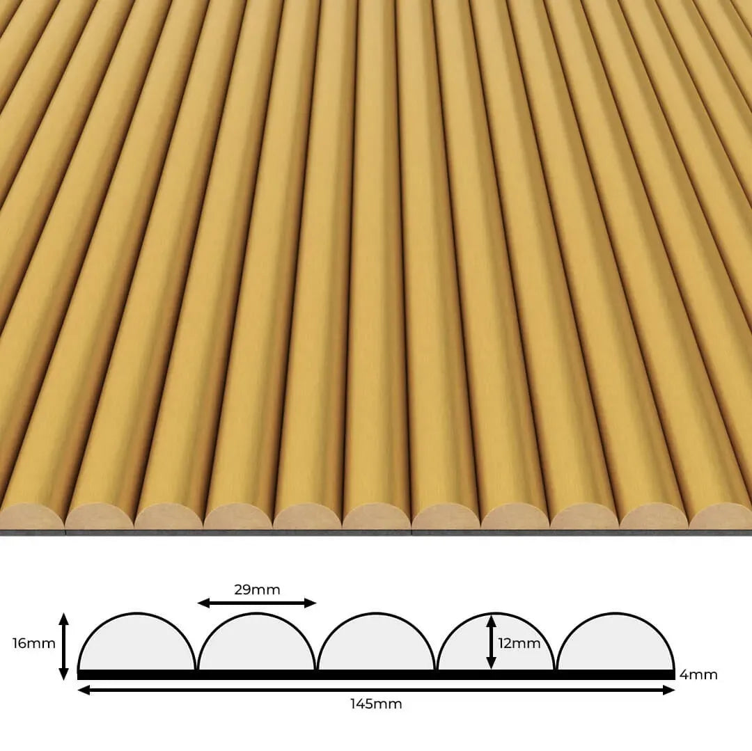 MDF Fluted Wall Panels - Golden on white background DecorMania.eu