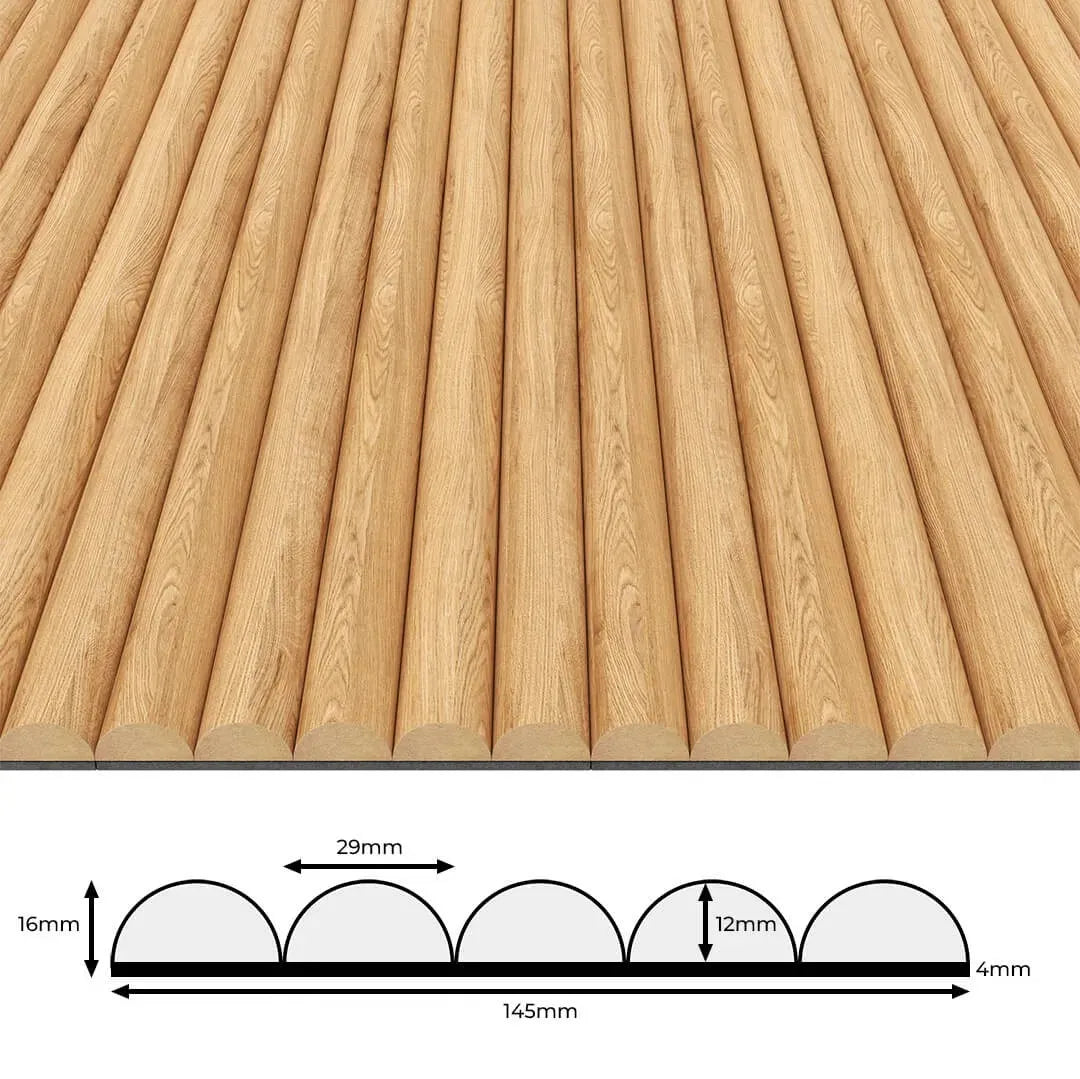 MDF Fluted Wall Panels - Natural Oak on white background DecorMania.eu