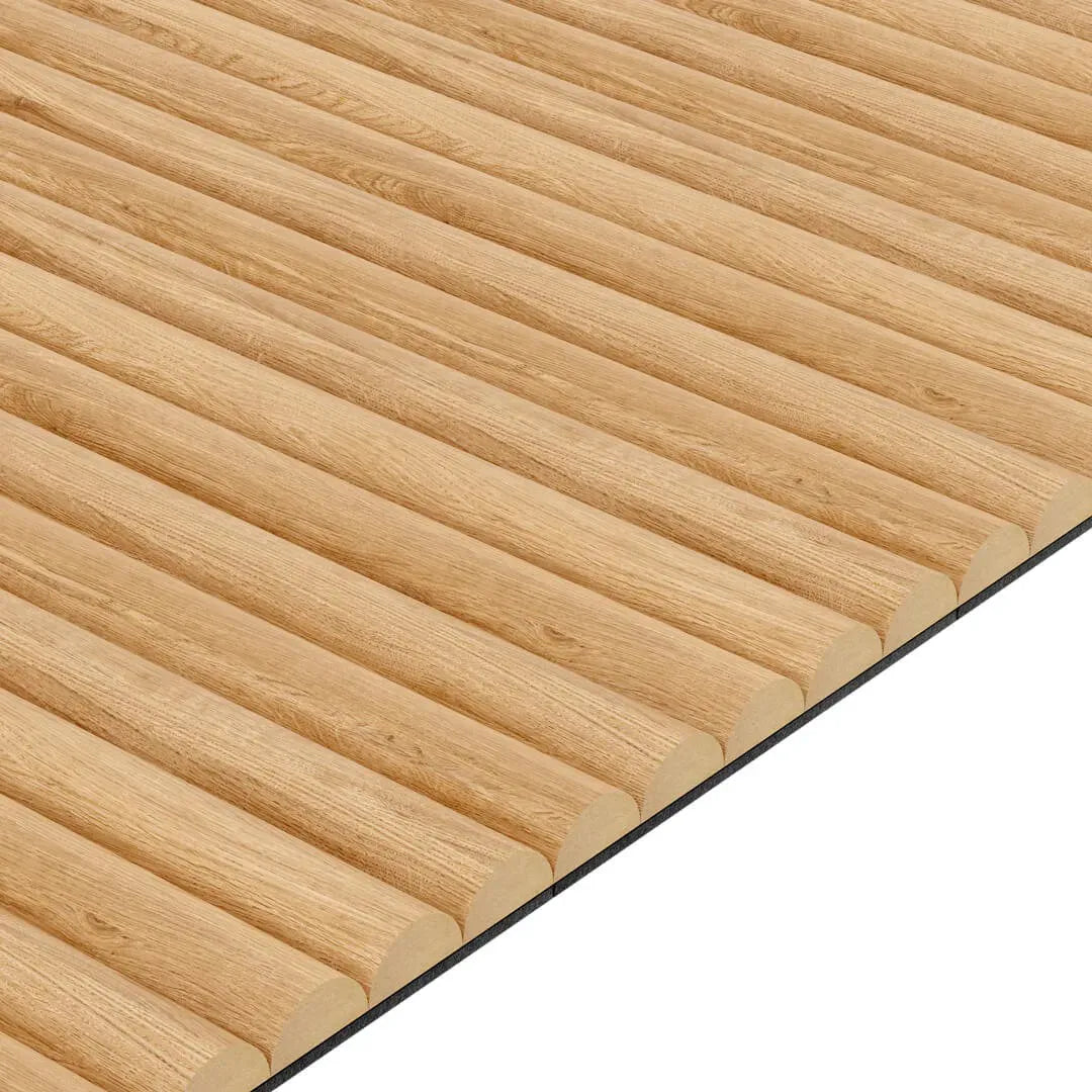 MDF Fluted Wall Panels - Natural Oak on white background DecorMania.eu