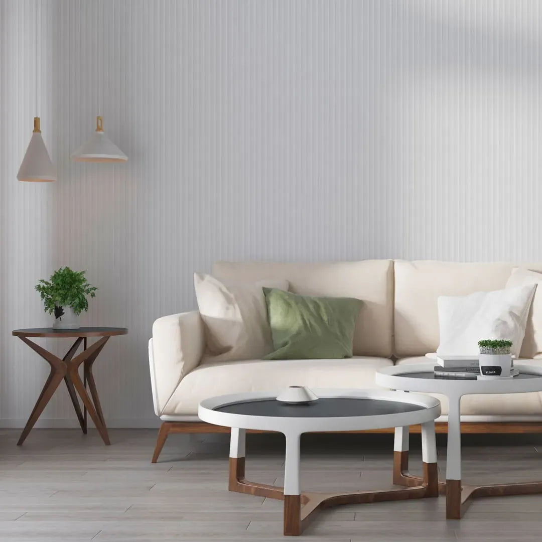 MDF Fluted Wall Panels - White Matt in modern living room interior DecorMania.eu