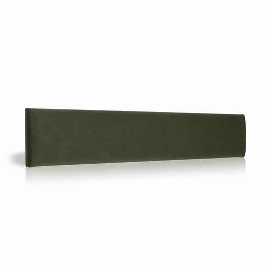 Olive Green upholstered padded wall panel, 90 x 15 cm, shown at a slight angle on a white background