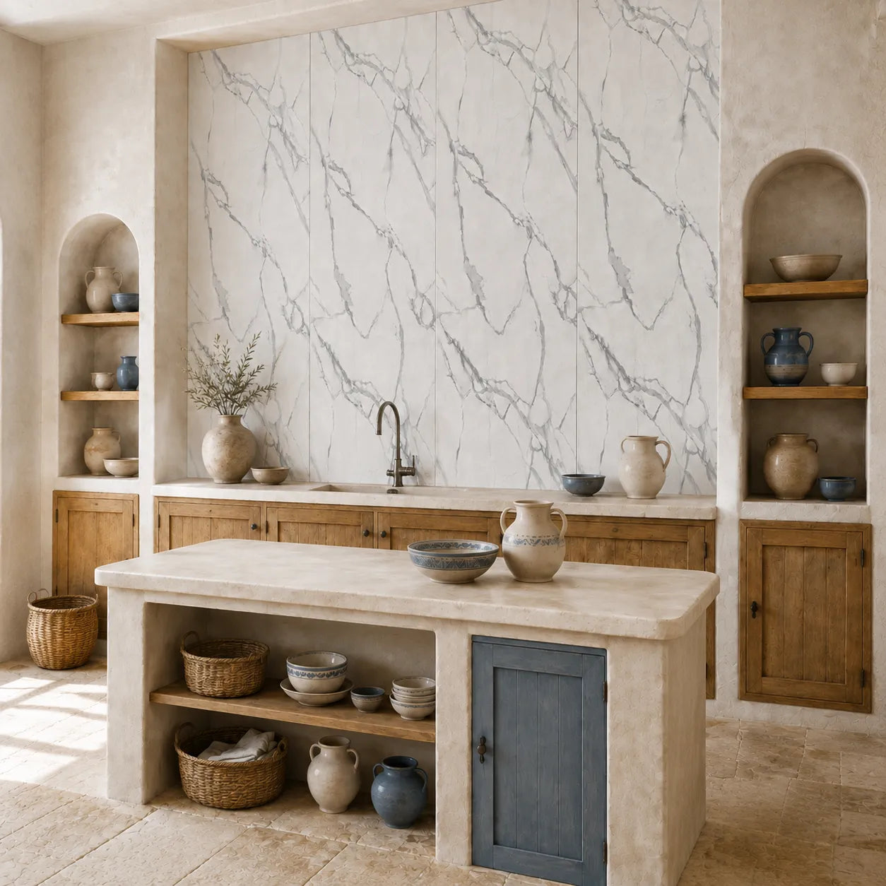 Panele ścienne Mineral Elegance z efektem marmuru w kuchni w stylu greckim